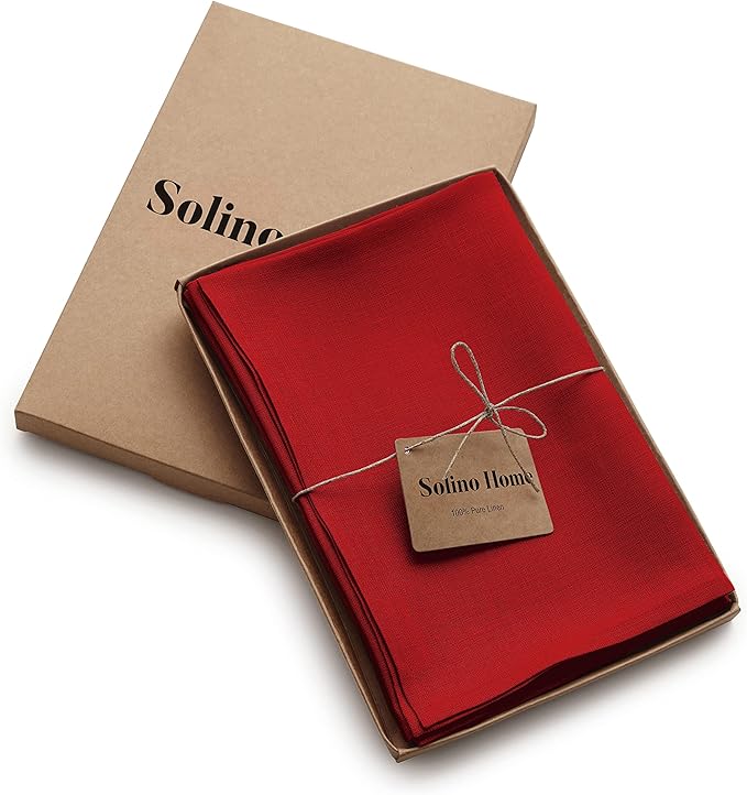 Solino Home Red Linen Napkins Set of 4-100% Pure Linen Cloth Washable Dinner Napkins 20 x 20 Inch for Christmas, Holiday, Winter, New Year - Fete