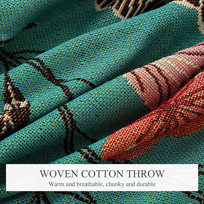 Double-Sided Cotton Woven Throw Blanket with Tassel Jungle Bohemian Style Tapestry Shawl Multi-Function Decorative Throws for Sofa Bed Armchair Camping Blanket Tablecloth Carpet 160x130cm