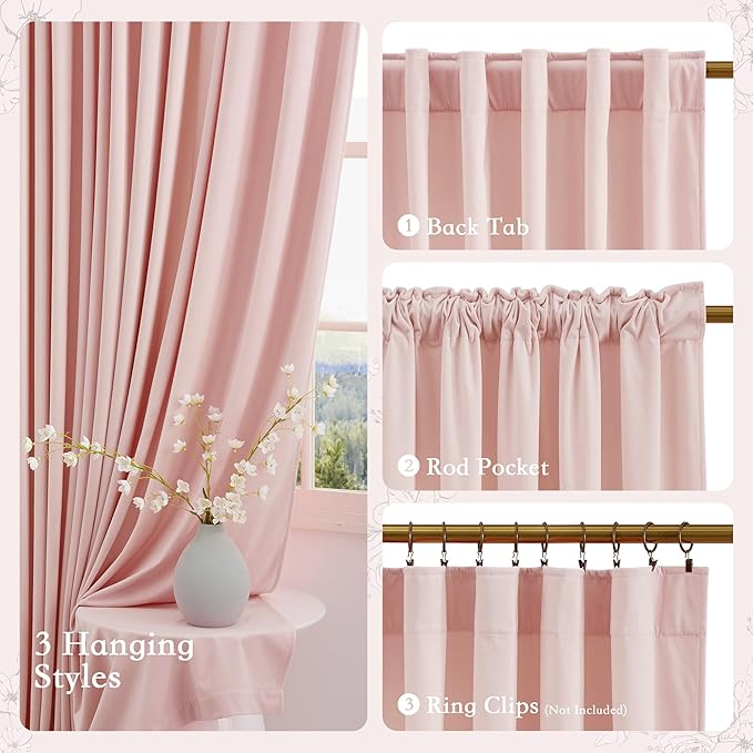 StangH Dusty Pink Velvet Curtains 52x108 Inches - Luxury Room Darkening Thermal Insulated Window Drapes for Bedroom, Living Room & Home Theater, Super Soft with Rod Pocket & Back Tab, 2 Panels