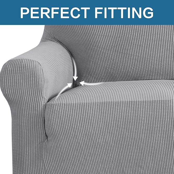 H.VERSAILTEX Stretch Sofa Slipcovers Loveseat Slipcover|Cover for Love seat 1 Piece with Elastic Bottom, Textured Checked Jacquard Fabric(Loveseat 58"-70" Wide, Dove)