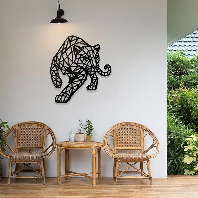 Geometric Animal Metal Wall Art – Modern Polygon Style Metal Wall Decor for Home, Living Room, or Office, Minimalist Wildlife Wall Sculpture, Black Steel Design (Style-5)