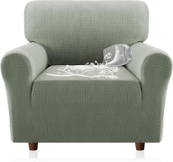 H.VERSAILTEX Jacquard Sofa Slipcover with Waterproof Seat Furniture Protector 1 Piece Stretch Sofa Covers with Elastic Bottom for Kids, Pets, Dog(Armchair, Sea Grass)