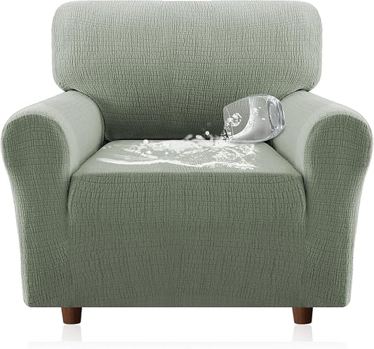 H.VERSAILTEX Jacquard Sofa Slipcover with Waterproof Seat Furniture Protector 1 Piece Stretch Sofa Covers with Elastic Bottom for Kids, Pets, Dog(Armchair, Sea Grass)