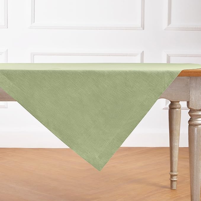 Solino Home Linen Cloth Tablecloth 52 x 52 Inch - 100% Pure Linen Chambray Olive Square Tablecloth - Athena, Machine Washable Table Throw for Fall, Autumn, Thanksgiving