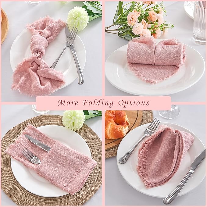 BALCONY & FALCON Cloth Napkins 100% Cotton with Fringed Handmade Square Rustic Style Washable Napkins 6 Pack Pink 20 x 20 inches for Easter Thanksgiving Christmas Weddings Parties Banquets