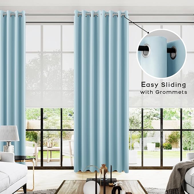 KOUFALL Light Blue Curtains 96 Inches Long for Living Room,Blackout Room Darkening Grommet Thermal Window Treatments Grand Millenial Curtain Drapes for Bedroom Decor,96 Inch Length 2 Panel Set