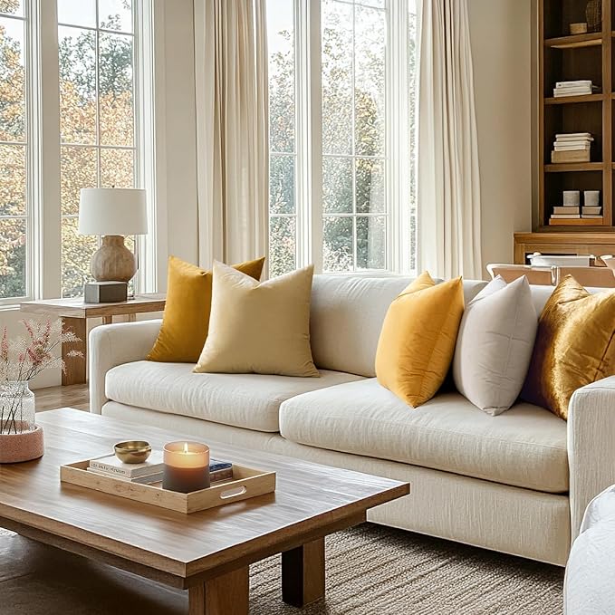 MIULEE Pack of 2 Mustard Yellow Pillow Covers 16x16 Inch Decorative Velvet Throw Pillow Covers Modern Soft Couch Throw Pillows Farmhouse Home Decor for Fall Sofa Bedroom Living Room