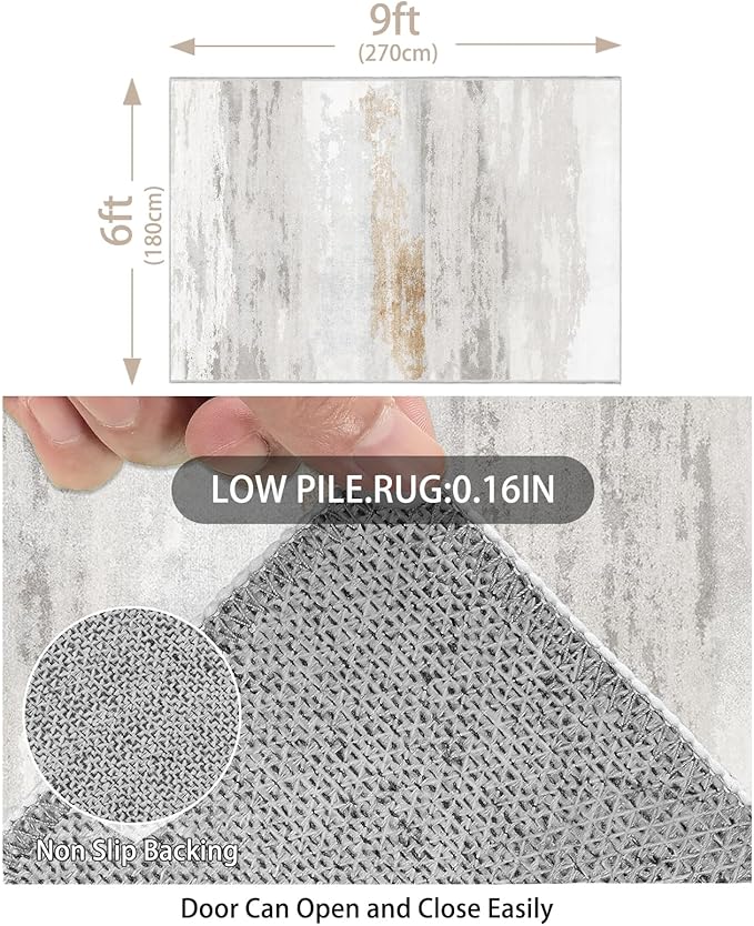 Enkor Area Rugs 6x9 Washable Non Slip Abstract Soft Rugs for Living Room Bedroom, Modern Mat for Kitchen Entryway Brown & Grey