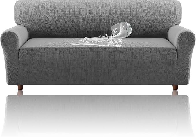 H.VERSAILTEX Jacquard Sofa Slipcover with Waterproof Seat Furniture Protector 1 Piece Stretch Sofa Covers with Elastic Bottom for Kids, Pets, Dog(Sofa XL, Grey)