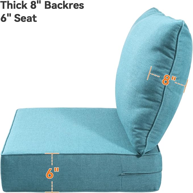 6" Thick Outdoor Cushions 24x24x6, 6-Set Deep Seat Patio Cushions with Removable Cover, Waterproof & Fade Resistant Replacement for Wicker Chair, Loveseat, Sofa - Teal