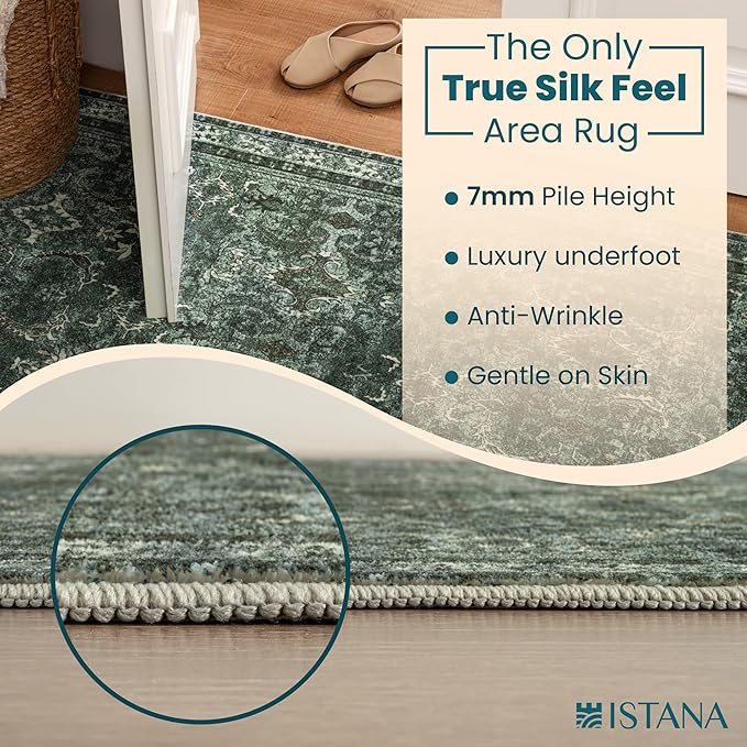 Istana 3x5 Area Rug - Dark Green Modern Rugs for Living Room 3x5 - Foldable Rugs for Bedroom/Living Room Rug - Stain Resistant Washable Rug - Eco-Friendly Small Area Rugs