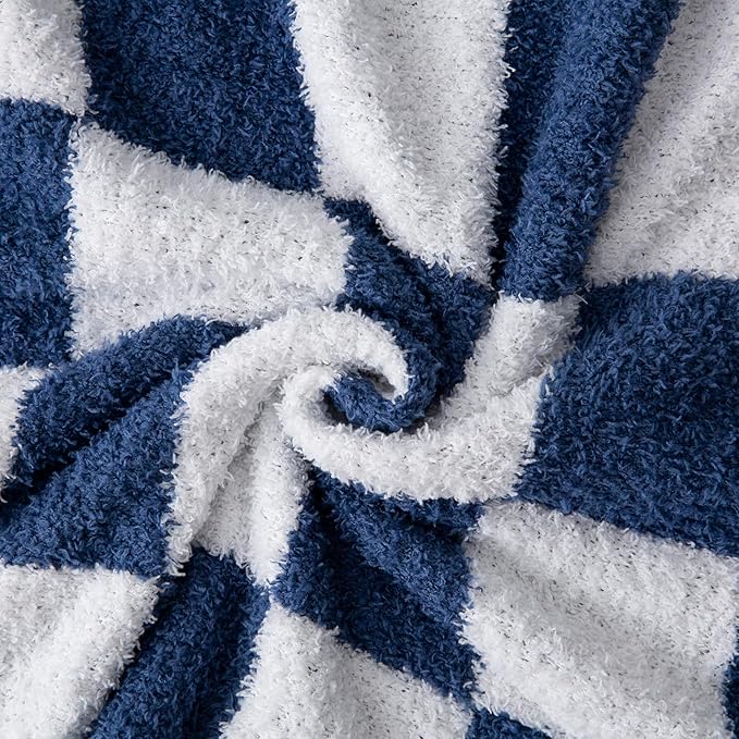 YIRUIO Throw Blankets Checkered Queen,King Size Big Fluffy Fuzzy Warmer Comfort Reversible Super Soft Cozy Decor for Home Bed Couch Sofa Room (Bluey, 80''x90'')