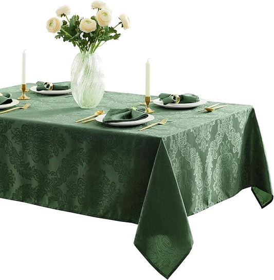 Newbridge Barcelona Damask Fabric Tablecloth, 60 x 102 Inch Rectangle, Hunter Green – No Iron, Soil Resistant Table Cover for Dining, Parties and Holidays