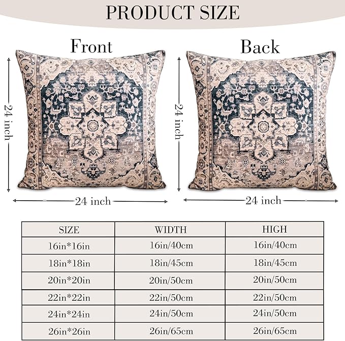 Boho Throw Pillow Covers 24x24 inch Set of 2,Boho Vintage Carpet Pattern Antique Ethnic Decor Double Sided Pattern Cushion Cover Soft Pillow Case Living Sofa Room Bed Square Pillow Cover