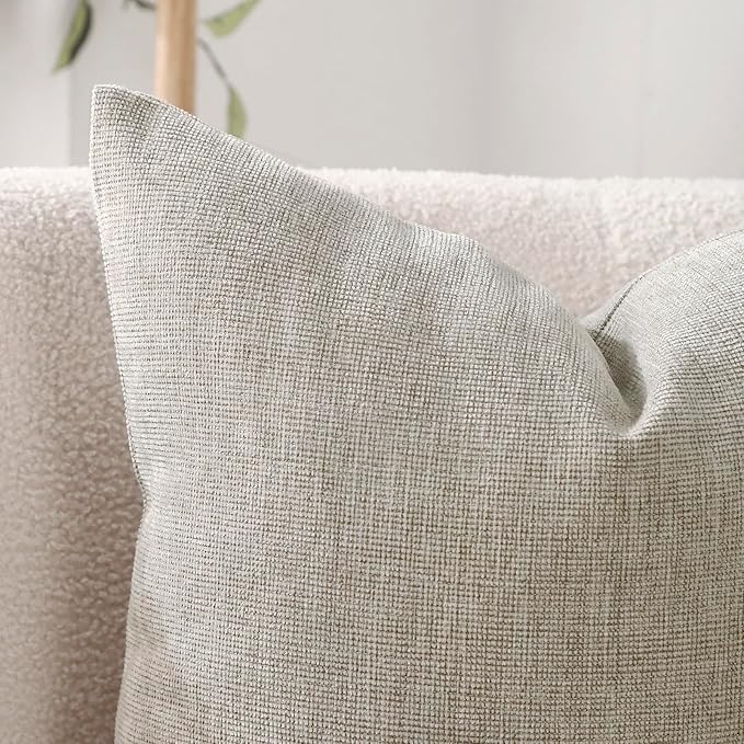 Jepeak 26x26 Inch Decorative Chenille Throw Pillow Covers, Pack of 2 Cozy Concise Euro Shams Cover Soft Farmhouse Modern Cushion Cases for Sofa Couch Bed Home Decor, Tan