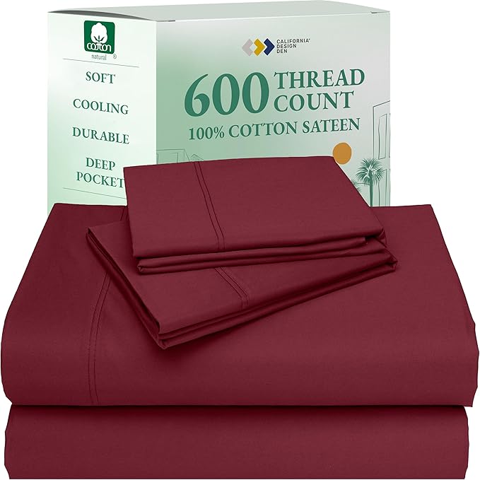 California Design Den Deep Pocket King Sheet Set - Luxury 600 Thread Count Bed Sheets 100% Cotton Sateen, Cooling King Size Sheets Set, Hotel-Quality, Better Than Egyptian Cotton Sheets - Brick Red