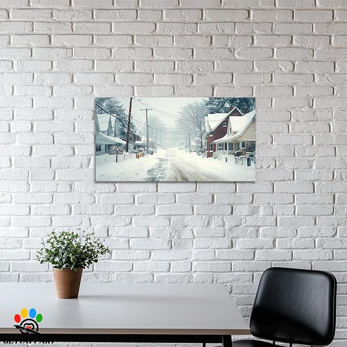 GUTTATY Christmas Winter Scene Canvas Wall Art, Snowy Neighborhood Pictures, Home Canvas Artwork, Subtle Poster Print, Cozy Wall Decor for Living Room, Bedroom, Holiday Hanging Artwork, 24x12 Inch