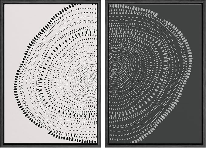 SIGNWIN Framed Canvas Print Wall Art Set Spiral Dot Pattern Wood Tree Rings Abstract Shapes Illustrations Modern Art Decorative Nordic Multicolor for Living Room, Bedroom, Office - 24"x36"x2 Black