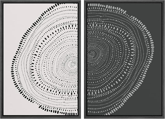 SIGNWIN Framed Canvas Print Wall Art Set Spiral Dot Pattern Wood Tree Rings Abstract Shapes Illustrations Modern Art Decorative Nordic Multicolor for Living Room, Bedroom, Office - 24"x36"x2 Black