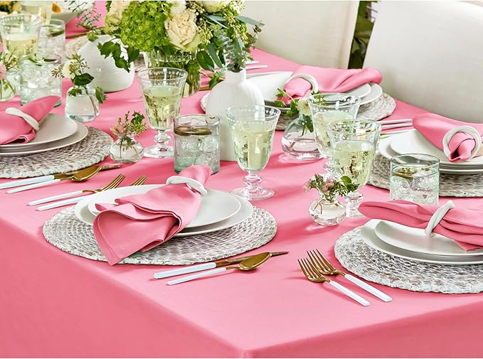 Solino Home Linen Tablecloth for Rectangle Tables 60 x 90 Inch - 100% Pure Linen Pink Carnation Table Cloth - Fete, Machine Washable Cloth Tablecloth