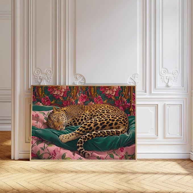 Eeuqiauot Abstract Leopard Canvas Wall Art Aesthetic Vintage Poster Trendy Leopard Poster Animal Portrait Painting Sleep Animal Wall Art Funny Cheetah Canvas Prints 16x24inch Unframed