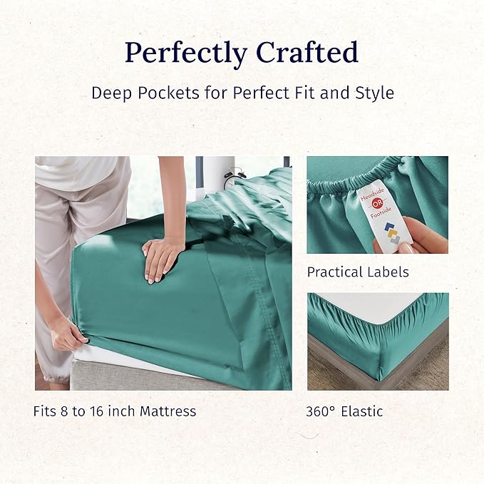 California Design Den Deep Pocket King Sheets Set - Luxury 600 Thread Count 100% Cotton Sateen Sheets King Size, Cooling Hotel Quality Sheets, Better Than Egyptian Cotton Sheet Set - Teal