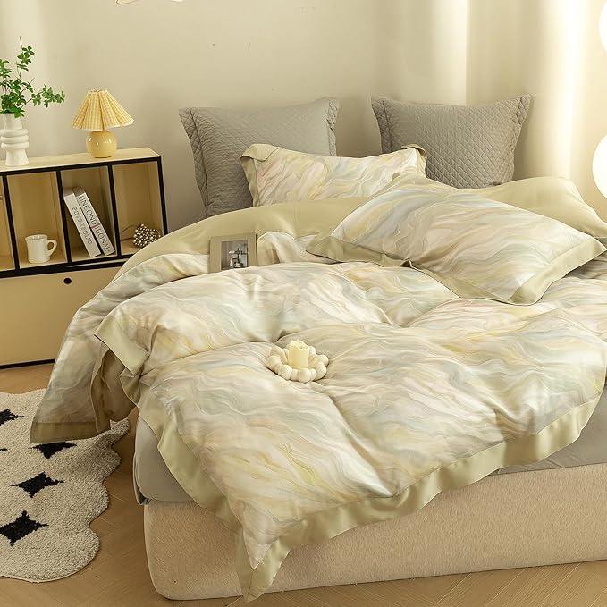 ECOCOTT Bedding 3-Piece Duvet Cover Set King Size – Silky Soft 100% Lyocell, Cooling & Breathable for Hot Sleepers, Ultra-Soft with Elegant Marble Pattern, Moisture-Wicking