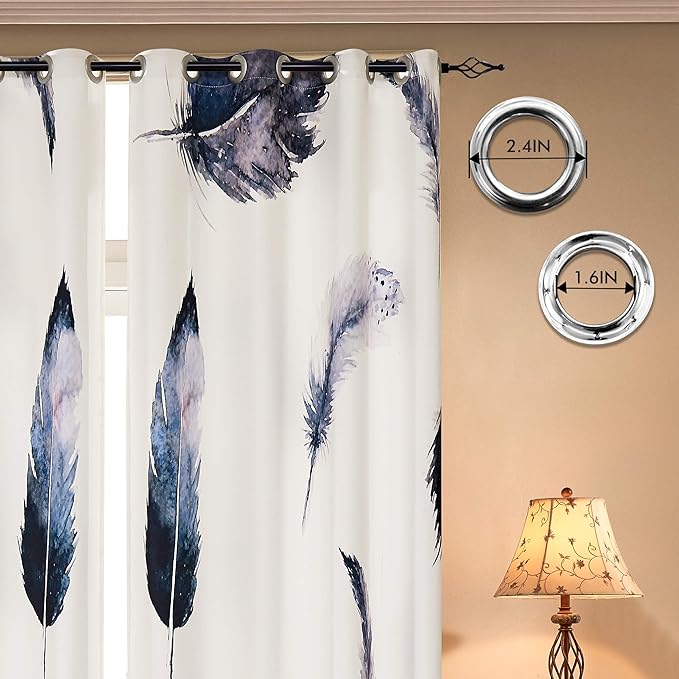 SUBRTEX Light Flitering Curtains 52Wx63L, Room Darkening Vibrant Floral Drapes, 50% Blackout, Semi Sheer Boho Farmhouse Curtains for Living Room, White