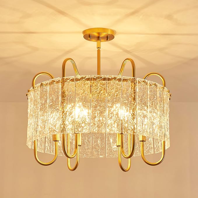 Shrine Lighting Gold Chandeliers, Modern Luxury Style, Perfect Glass Chandeliers for Living Space, D23.4'' × H19.5'', 6 x E12 Sockets, Glass Shade & Brass Finish Frame