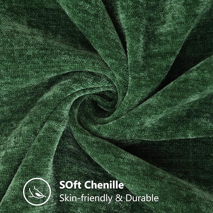 decorUhome Christmas Chenille Soft Throw Pillow Covers 20x20 Set of 2, Farmhouse Velvet Neutral Decorative Euro Pillow Covers with Stitched Edge for Couch Sofa Bed Home Decor, Green