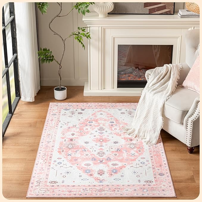 Istana 4x6 Area Rug - Pink Rugs for Living Room 4x6 - Foldable Rugs for Bedroom - Stain Resistant Washable Rug - Eco-Friendly Boho Area Rugs - Easy to Clean Living Room Rug 4 x 6