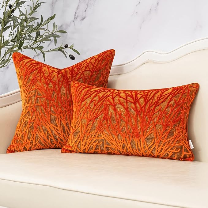 Yangest Burnt Orange Twigs Throw Pillow Cover Branches Velvet Cushion Case Neutral Pillowcase for Sofa Couch Bedroom Living Room Home Decor,20x20 Inch