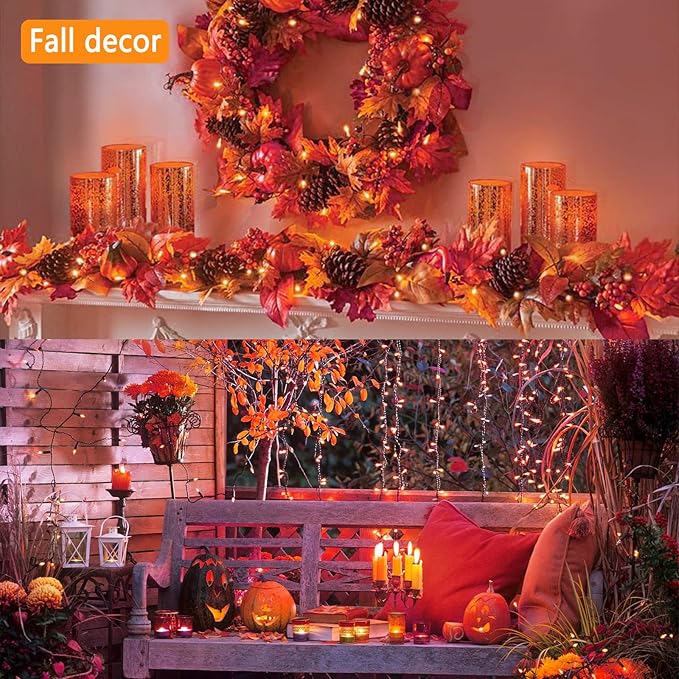 Kwaiffeo Halloween Lights, 100FT 300LED Orange String Light Outdoor Indoor, 8 Modes Connectable Orange Lights for Christmas Halloween Decorations Outside, Fairy Light for Party Yard Tree Fall Decor