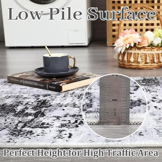 5x7 Modern Abstract Area Rugs Faux Wool Rug Ultra-Soft Low Pile Stain Resistant Machine Washable Carpet for Bedroom with Non Slip Backing, Grey