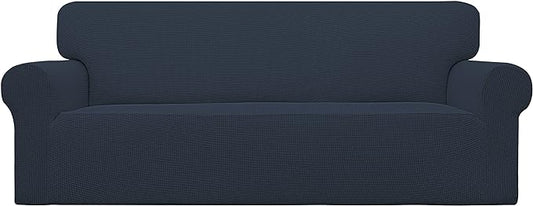 Easy-Going Stretch Sofa Slipcover 1-Piece Sofa Cover Furniture Protector Couch Soft with Elastic Bottom for Kids, Polyester Spandex Jacquard Fabric Small Checks (Sofa, Dark Blue)