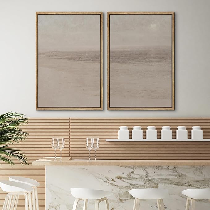 SIGNWIN Framed Canvas Print Wall Art Set Soft Abstract Landscape Cool and Neutral Tones Modern Minimalism Decorative Nordic for Living Room, Bedroom, Office - 16"x24"x2 Natural