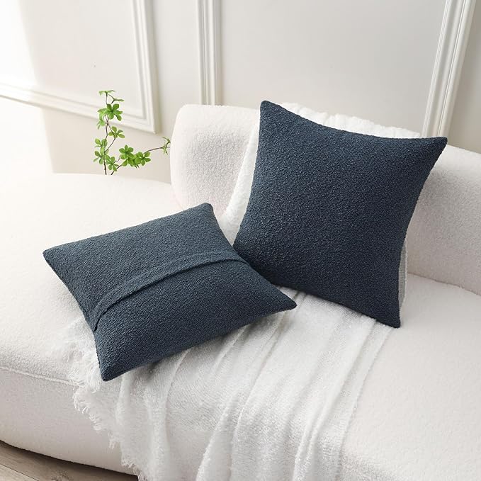 FUTEI Pack of 2 Haze Blue Decorative Throw Pillow Covers 18x18 Inch Soft Cozy Solid Boucle Textured Cushion Case,Modern Home Decor for Couch Bed Living Room