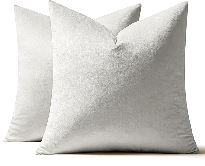 MIULEE Pack of 2, Velvet Soft Solid Decorative Square Throw Pillow Covers Set Cushion Cases Pillowcases for Spring Sofa Bedroom 18x18 Inch Greyish White