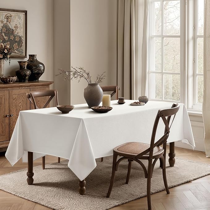 MIULEE White Linen Polyester Tablecloth 60x84 Inch Rectangle Table Cloth Waterproof,Stain Resistant & Wrinkle Resistant for Dining Party Wedding