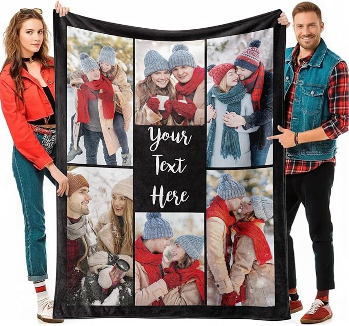 Jecivila Custom Blanket with Picture Text Personalized Photo Flannel Throw Blankets Customized Couple Gifts for Girlfriend Boyfriend Wife Husband on Valentine's Day Birthday