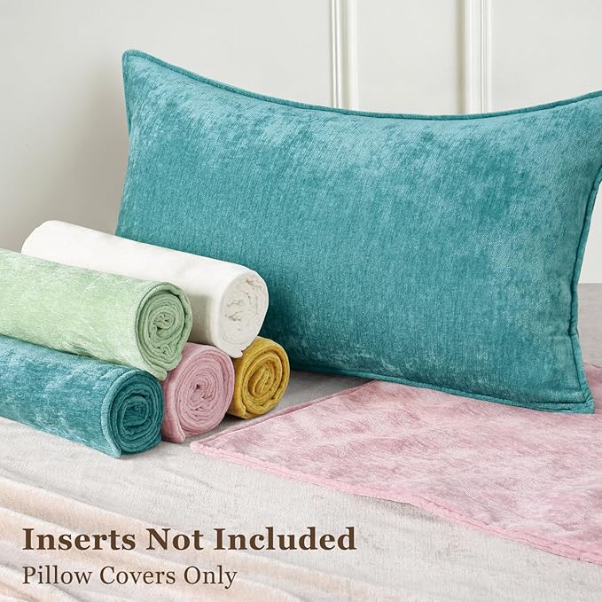 decorUhome Christmas Couch Throw Pillow Covers 22x22 Set of 2, Decorative Soft Euro Velvet Neutral Chenille Pillow Covers with Elegant Design for Sofa Bed Living Room Home Decor, Teal