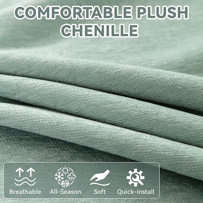 VClife Couch Cover Farmhouse Chic Sage Green Couch Covers for 2 Cushion Couch Sofa - Washable Chenille Sofa Cover for Living Room Office RV Bedroom (71"X118") Gift for Christmas Thanksgiving Birthday