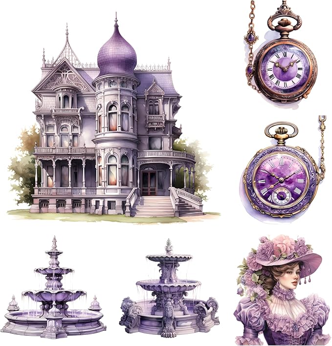 XERE 72 Pcs Purple Victorian Era Scrapbook Stickers Set, Aesthetic Sticker for Scrapbooking and Journaling, Junk Journal Supplies, Bullet Journals Materials, Planner Arts Craft Collage Supplies
