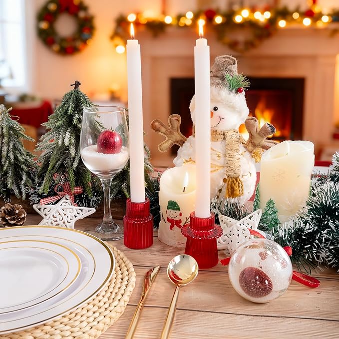 WELLIFE 6 Pcs Red Taper Candle Holder, Glass Candlestick Holder, Red Tapered Candlestick Holders for Party, Wedding Decorations, Table Centerpieces and Christmas