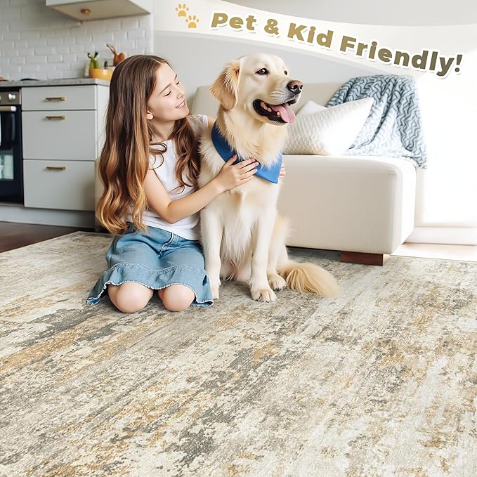 Area Rugs 8x10 for Living Room: Washable Rug Modern Abstract Neutral Soft Non-Slip Low-Pile Indoor Large Carpet for Bedroom Dining Room Playroom Home Office (Beige Grey Brown, 8'x10')