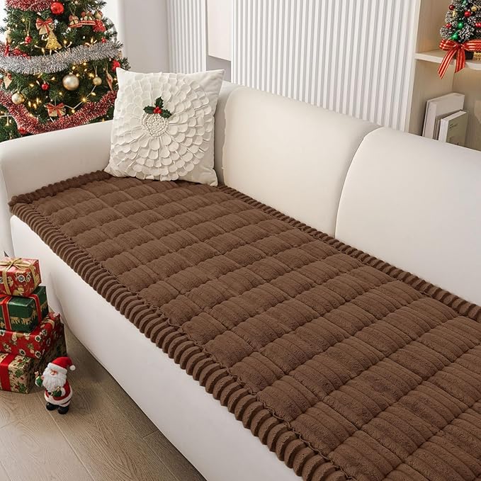Smiry Couch Cover for Dogs Washable, Non Slip Fuzzy Pet Couch Covers for 3 Cushion Sofa Pet Friendly, Thick Soft Sofa Slipcovers Cushion Protector (Brown, 27.6" x 70.9")