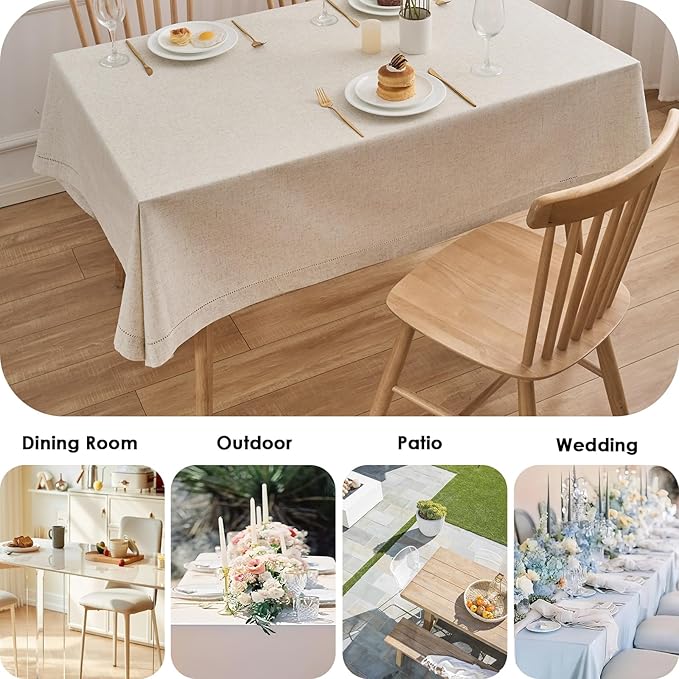 Zdolmy Natural Flax Linen Tablecloth – Undyed Rectangle Hemstitch Table Cover for Kitchen, Dining & Decoration (Neutral, 55" x 70")