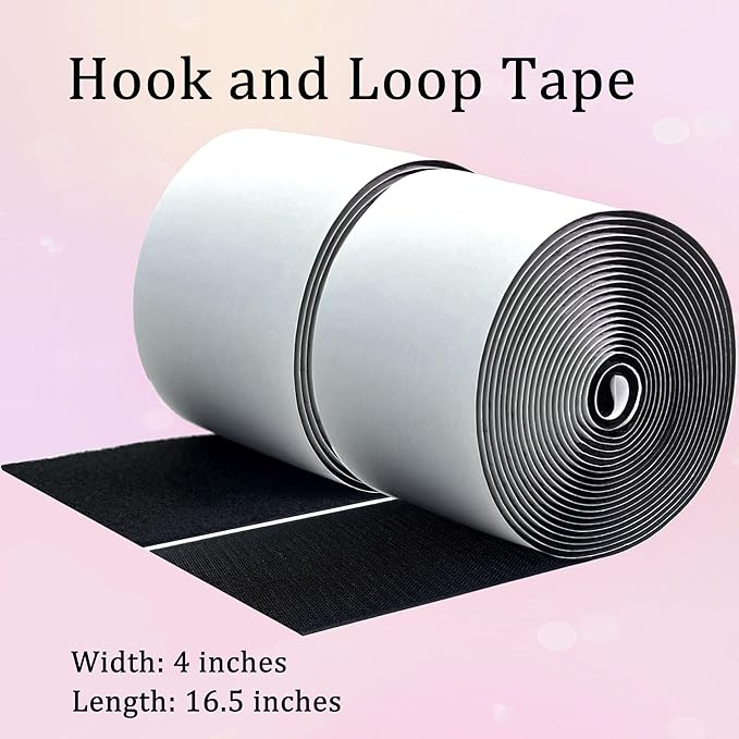 4 Inch x 16.5 Feet Black Hook and Loop Tape with Adhesive, Nylon Heavy Duty Hook and Loop Tape Strips,Keep Couch Cushions from Sliding, Fixed Screen Window Carpet Wall Hanging