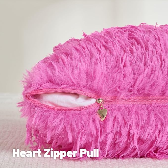 FUTEI Hot Pink Decorative Throw Pillow Covers 26x26 Inch Set of 2,Soft Fluffy Faux Feather Texture Euro Pillow Shams,Modern Home Luxury Decor for Couch Bed Living Room