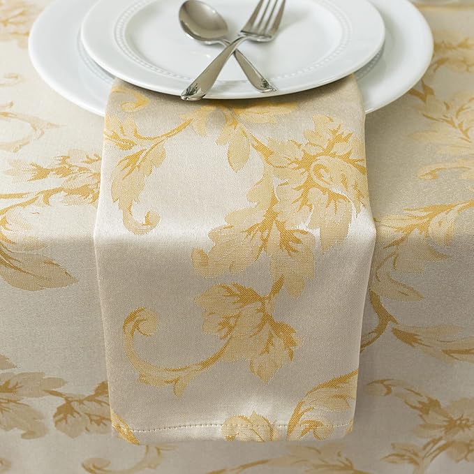 Benson Mills Harmony Scroll Woven Damask Fabric Set of 4 Napkins, Everyday, Parties, Special Occasions, Weddings and Holiday Cloth Napkins (18" x 18" Napkins, Silver – Gold)
